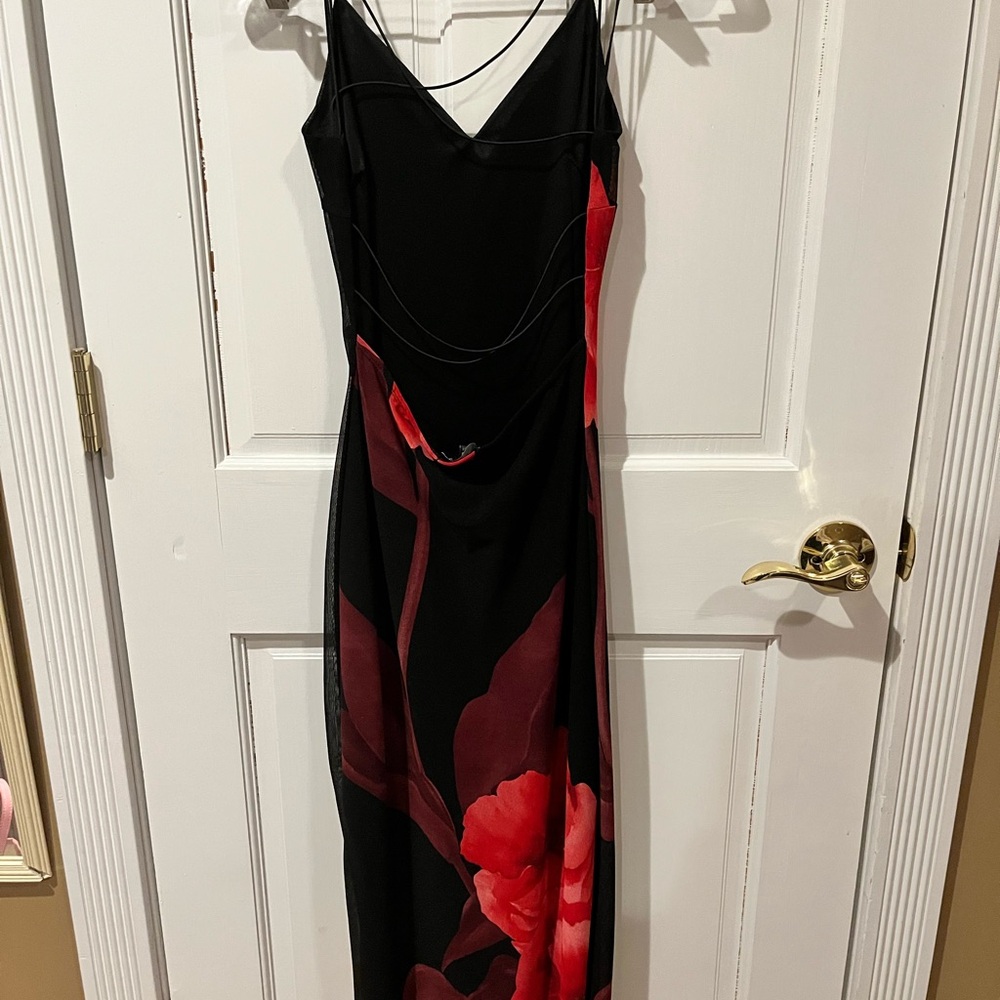 Elegant Black and Red Floral Dress